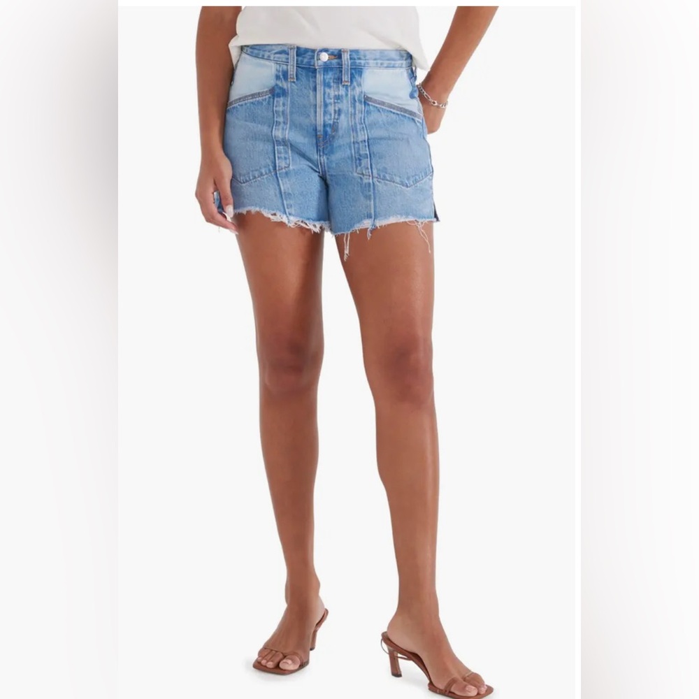 ÉTICA Savana Paneled Relaxed Raw Hem Denim Shorts